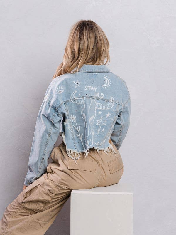 Trio Urban – wholesale Jeansjackor – Dam – Stay Wild Crop Jeansjacka