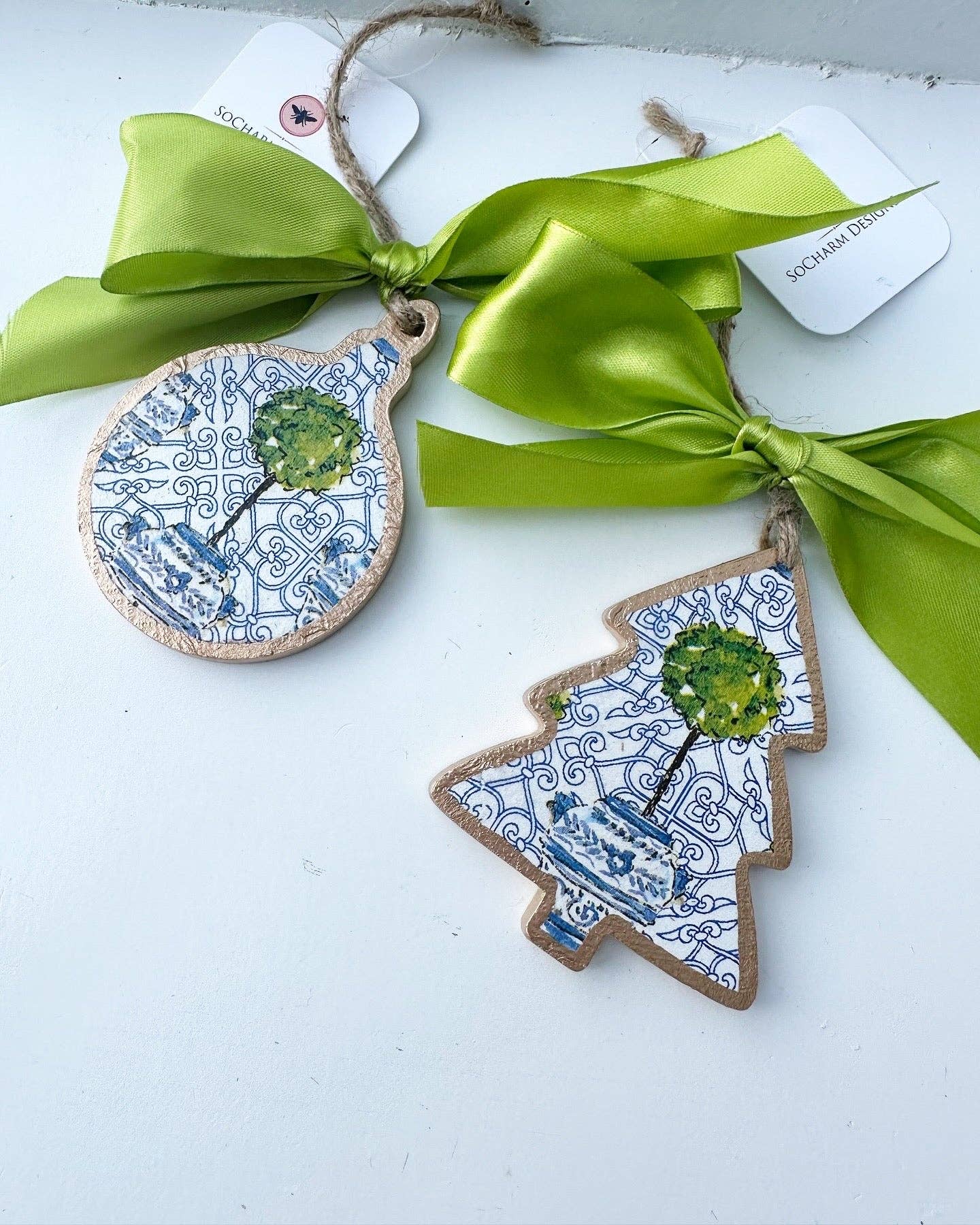 SoCharm Designs - Wholesale Ornament - Blue Chinoiserie Topiary Tree Ornament1
