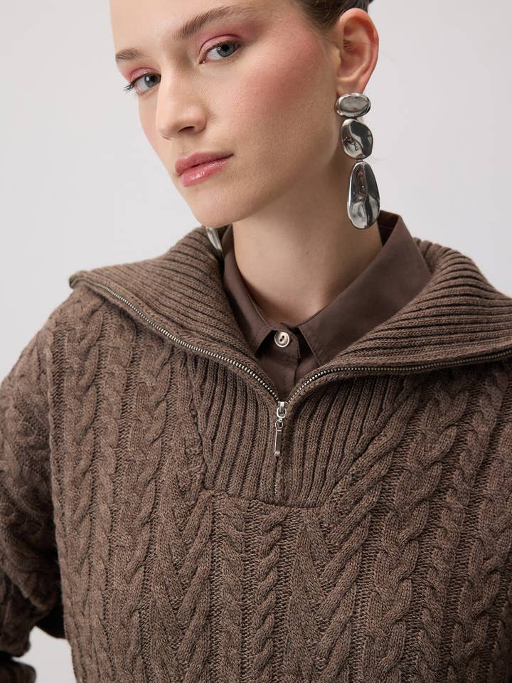 Marrón JERSEY DE PUNTO WINIT CON CREMALLERA de venta al por mayor en Faire5