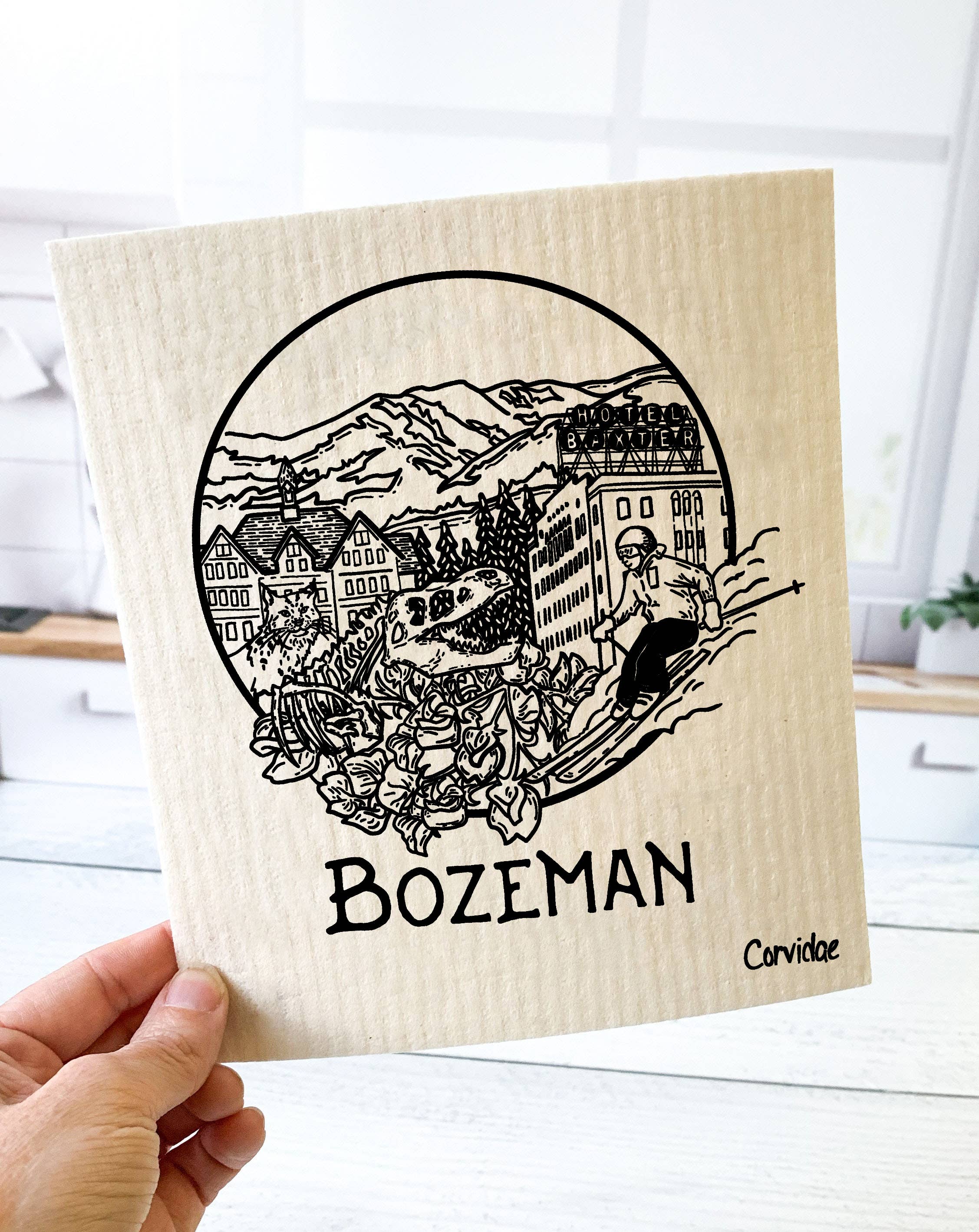 Corvidae drawings & designs - Wholesale Dishcloth - Bozeman Montana Swedish Dishcloth1