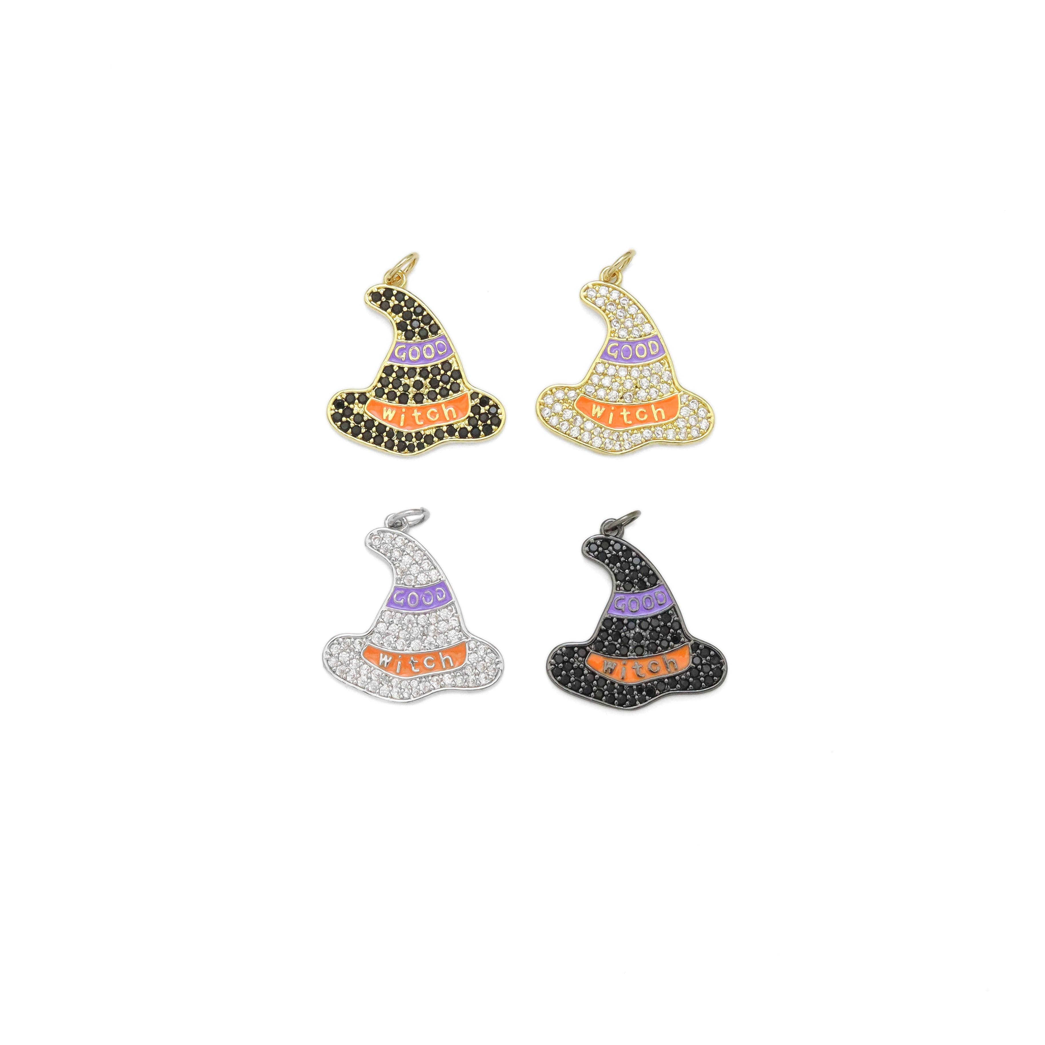 BestBeads&Beyond - Wholesale Individual charm/pendant - Colorful CZ Halloween Witch Hat Charm, Sku#A215