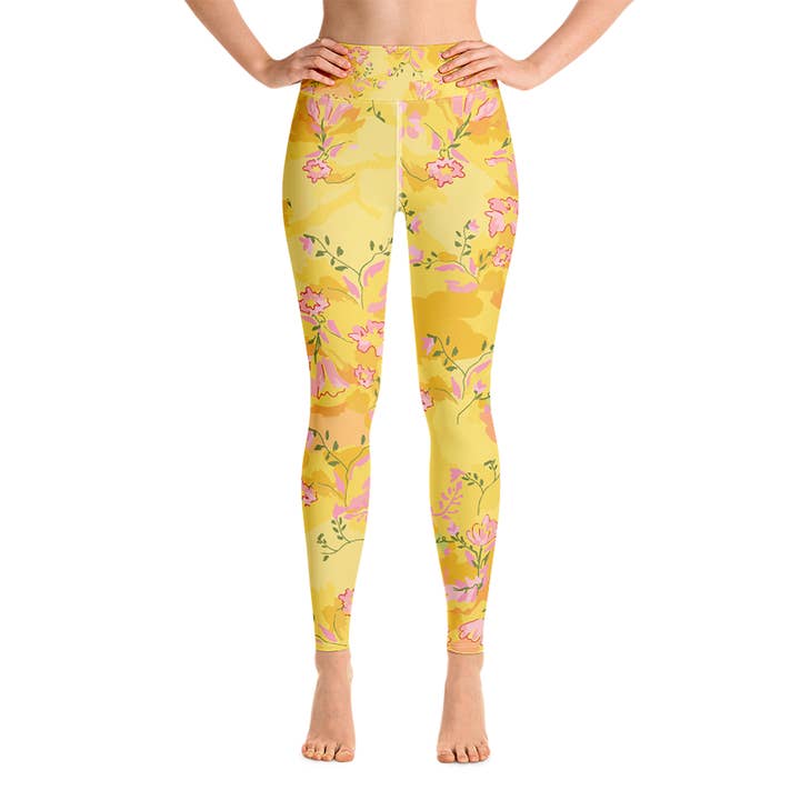 High Waist Yoga Leggings In Yellow Landscape for wholesale by Jessie Zhao New York