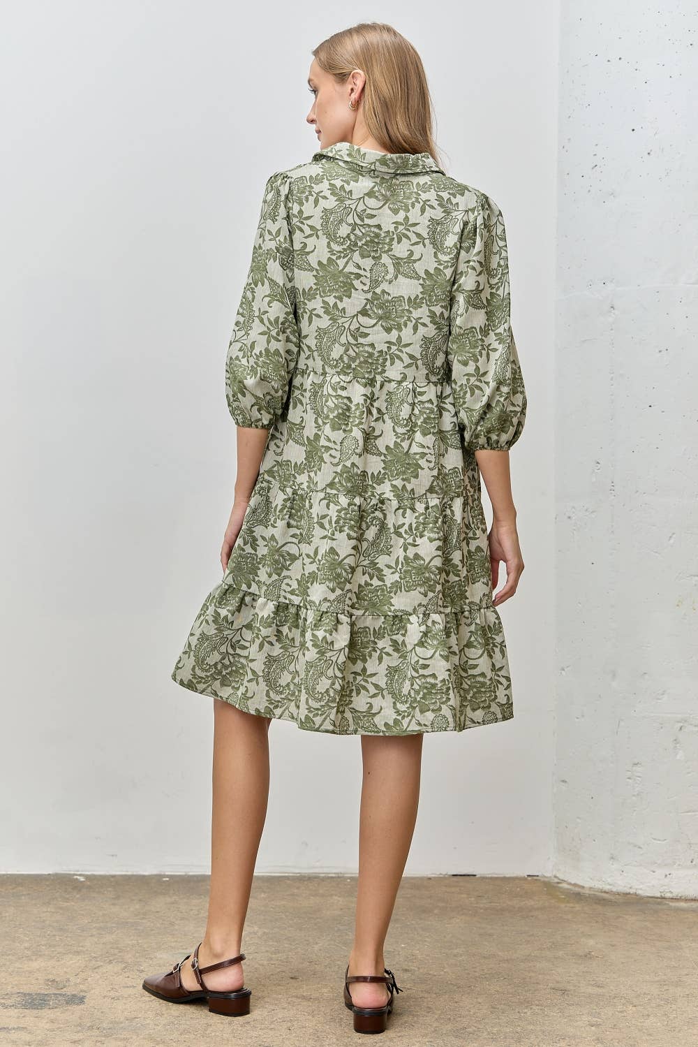 Polagram by Wellmade USA - Wholesale Dress - Women's - PRINTED TIERED BUTTON UP MIDI DRESS4