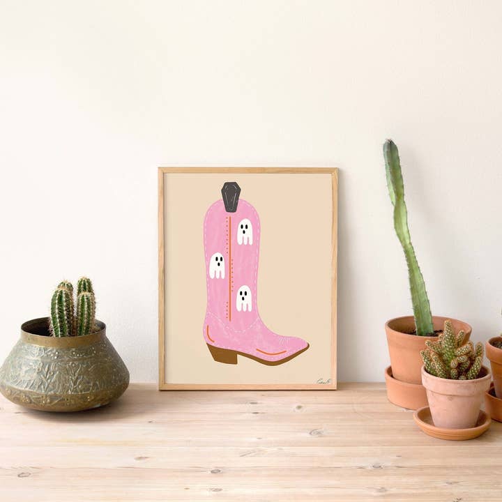 Monstera Monday Shop – Großhandel Kunstdruck – Halloween-Ghost Cowgirl-Stiefel | Halloween-Kunst1