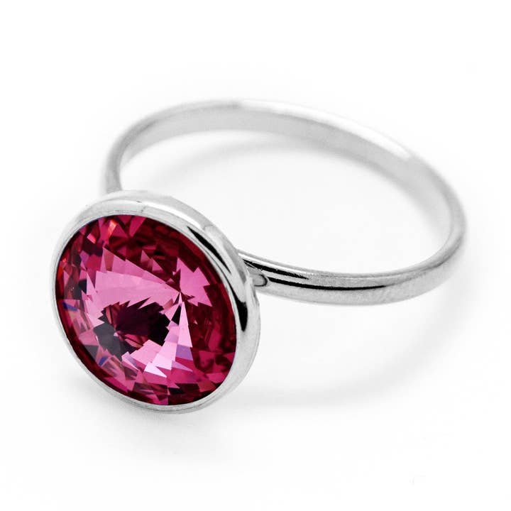 Verstellbarer Ring 11,5 mm Kristallkreis in rhodiniertem Silber für den Großhandel von Victoria Cruz