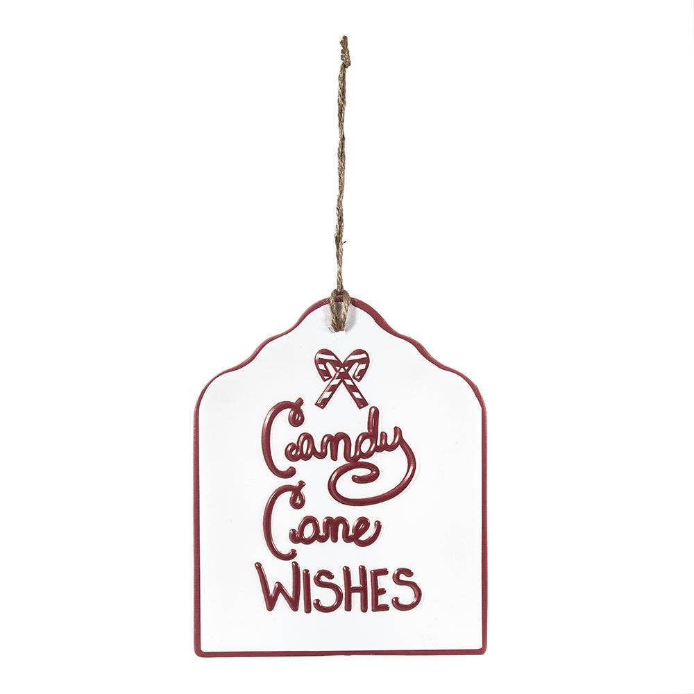 A&B Home Group Inc. - Wholesale Wall Sign - 7.5x9"H Candy Cane Wishes Iron Ornament0