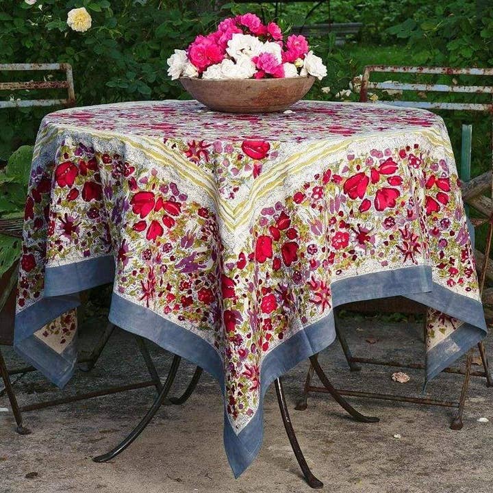 Couleur Nature - Wholesale Tablecloth - Jardin Red & Grey | French Tablecloths