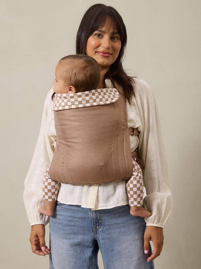 Almondine Chequer Buckle Carrier for wholesale by Solly Baby