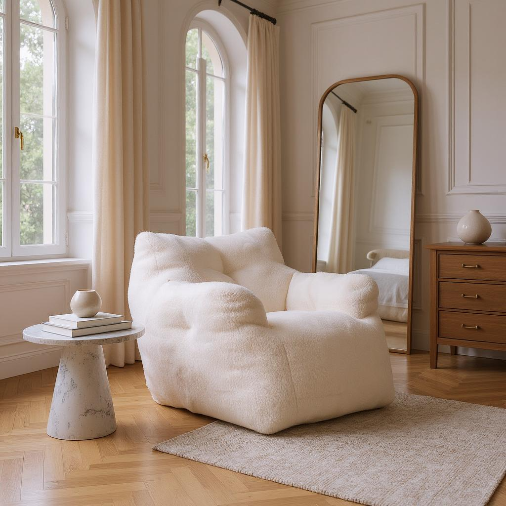 HOMYCASA DESIGN INC - Wholesale Chair - Teddy Fabric Bean Bag Chair Cozy Bedroom Lounge Seat1