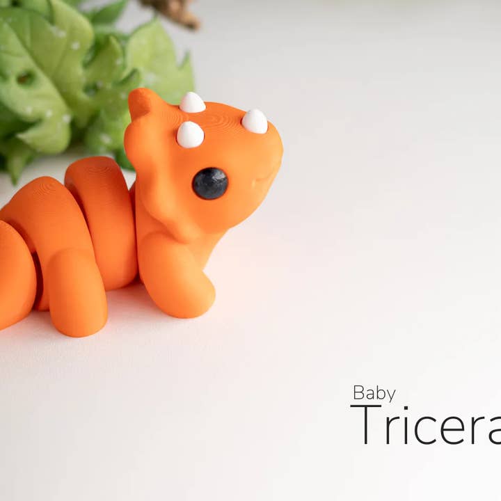 Great American Designs - Wholesale Fidget Toy - Kids - Tiny Baby Triceratops 3D Printed Toy, Articulated Fidget Toy