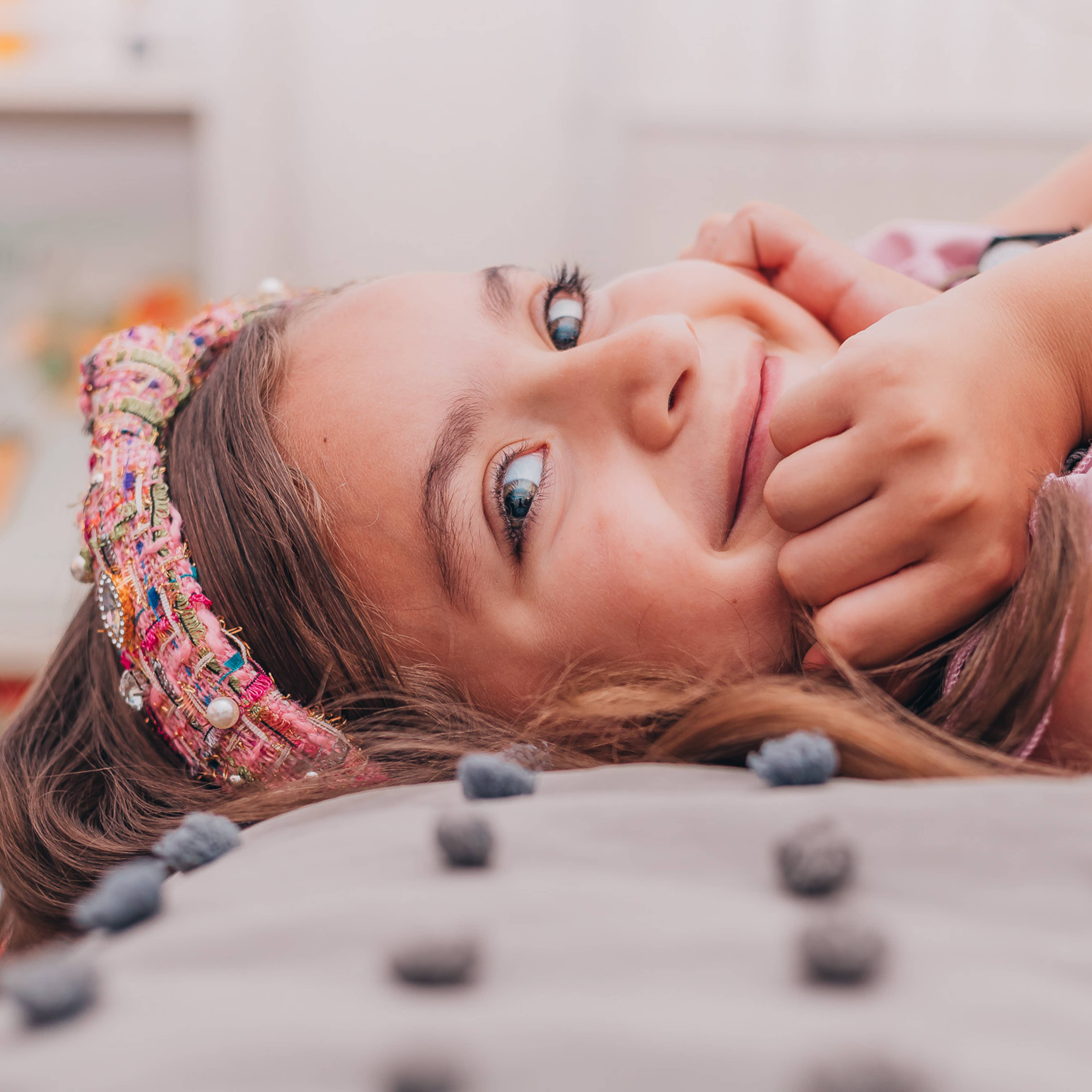 Frog Sac - Wholesale Fashion Headband - Kids - Kids Knot Headband - Embellished Rhinestone Pearl Tweed12