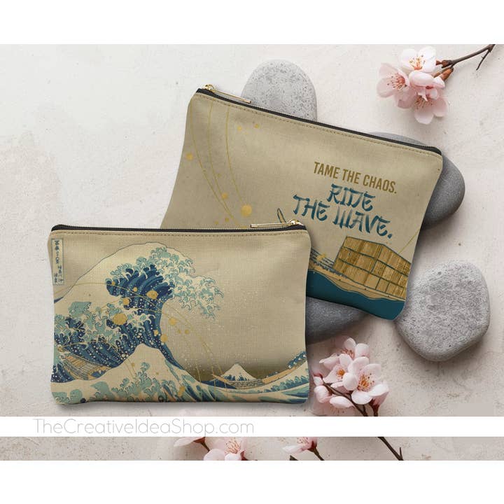 Bolsa com Fecho Hokusai Grande Onda – Saco de Acessórios de Arte Japonesa por atacado de The Creative Idea Shop