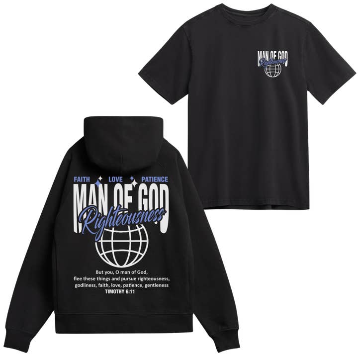 Man of God Hoodie + Free Matching Tee | Unisex | Black for wholesale by Made By Yen