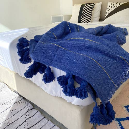 Navy blue Blanket,Throw Blanket,Boho Blanket With Tassels for wholesale by woolsouk ( We handle U.S. import procedures for you )
