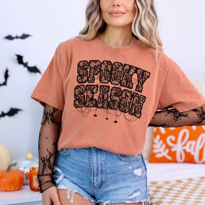 Lace Spooky Season Comfort Colors Tee for wholesale by DaisyChainDesignCo