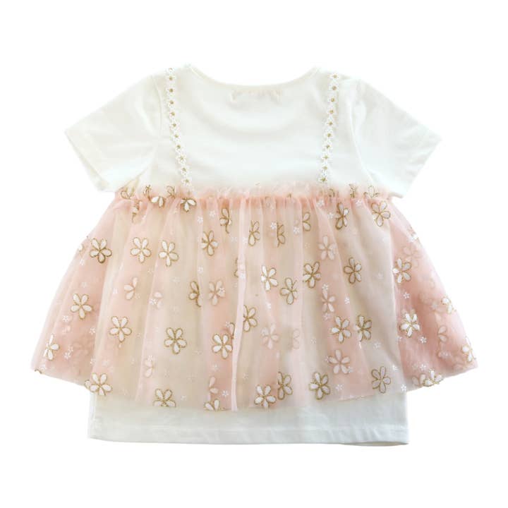 Doe a Dear - Wholesale T-Shirt - Kids - S15 13068 2-In-1 Glitter Floral Mesh Top (2 Colors)2