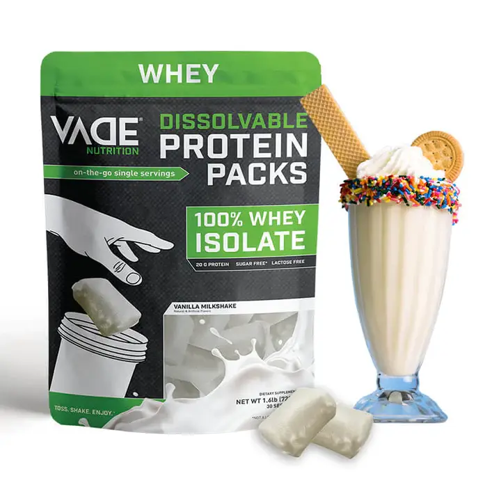 VADE Nutrition Dissolvable Protein Packs - 100% Whey Isolate Protein Powder  Cappuccino - Low Carb, Low Calorie, Lactose Free, Sugar Free, Fat Free