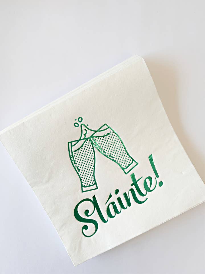 Sláinte! Irish Cheers Cocktail Napkins | Green & White for wholesale by EnFete, LLC