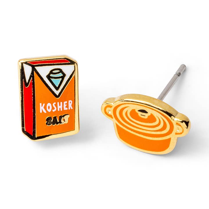 Boucles d'oreilles Dutch Oven & Kosher Salt - Gold Foodie Chef Studs pour la vente par Yellow Owl Workshop