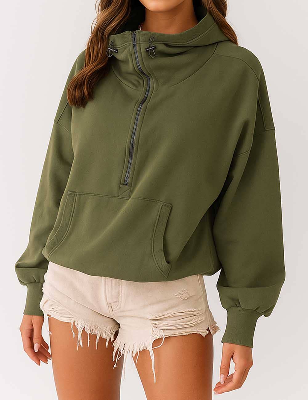 Sweetkama - Wholesale Hoodie - Women's - Ladies Long Sleeves Zip Collar Pocket Hoodie EWQD12