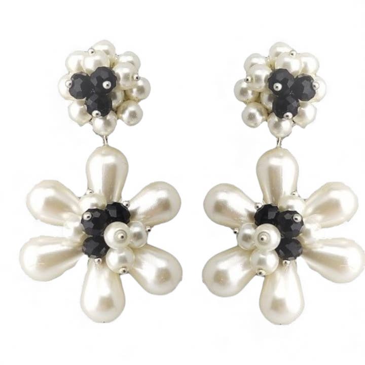 Chunky Pearl Flower Statement Earrings | Handmade Jewelry for wholesale by Bijoux Envie Statement Jewelry