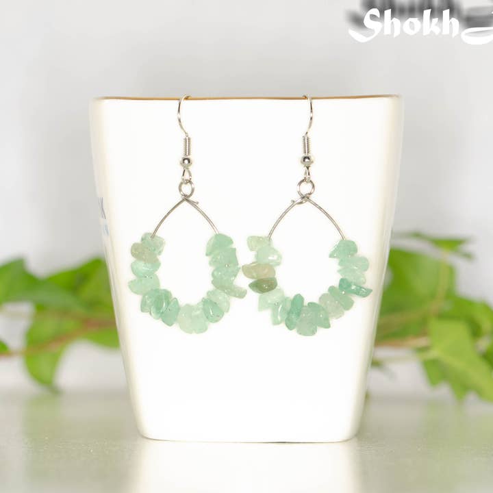 Natural Raw Green Aventurine Crystal Earrings for wholesale by Shokh Jewelry