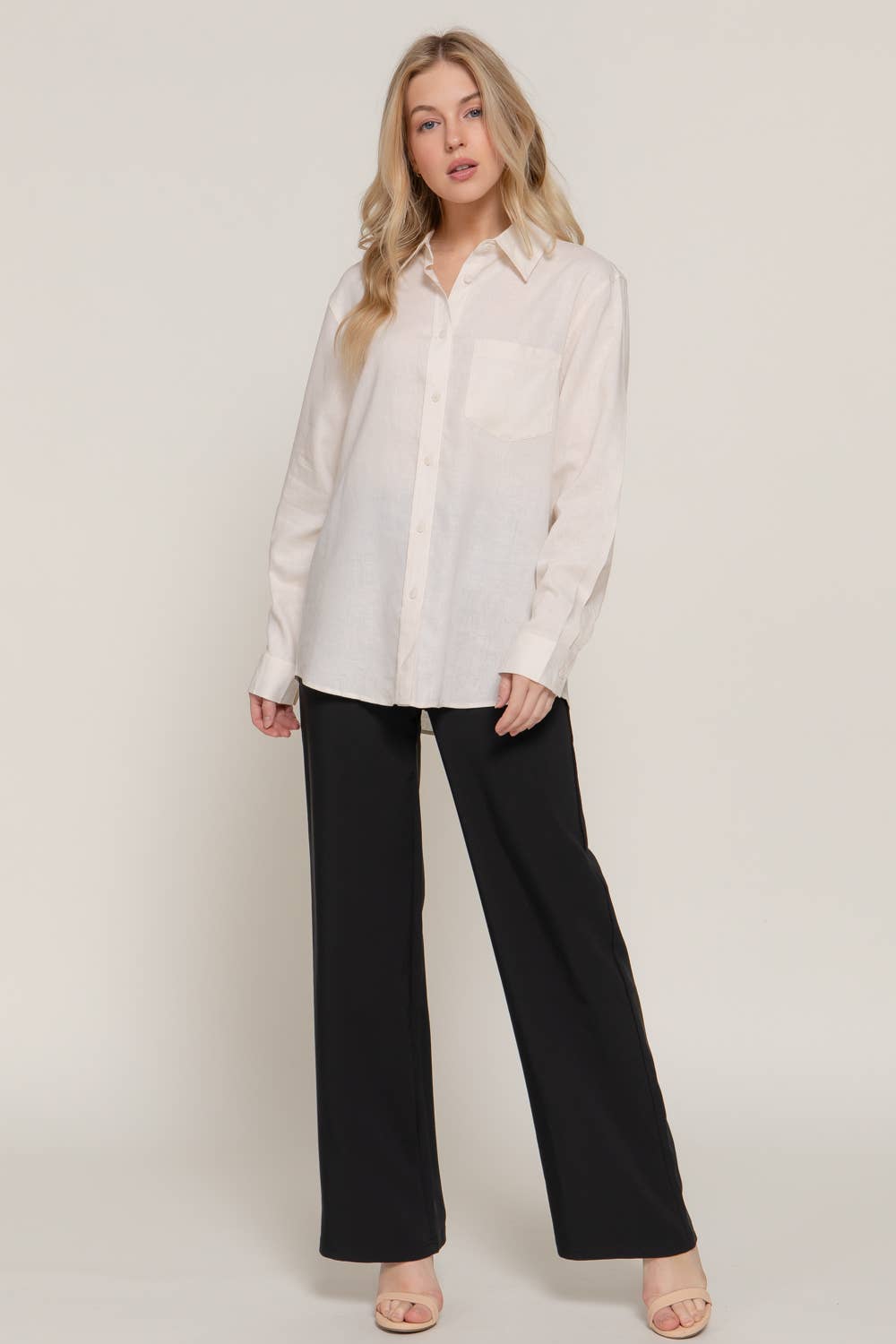 Active Basic | Active USA - Wholesale Button Down Shirt - Women's - Long Sleeve Linen Blend Shirt15