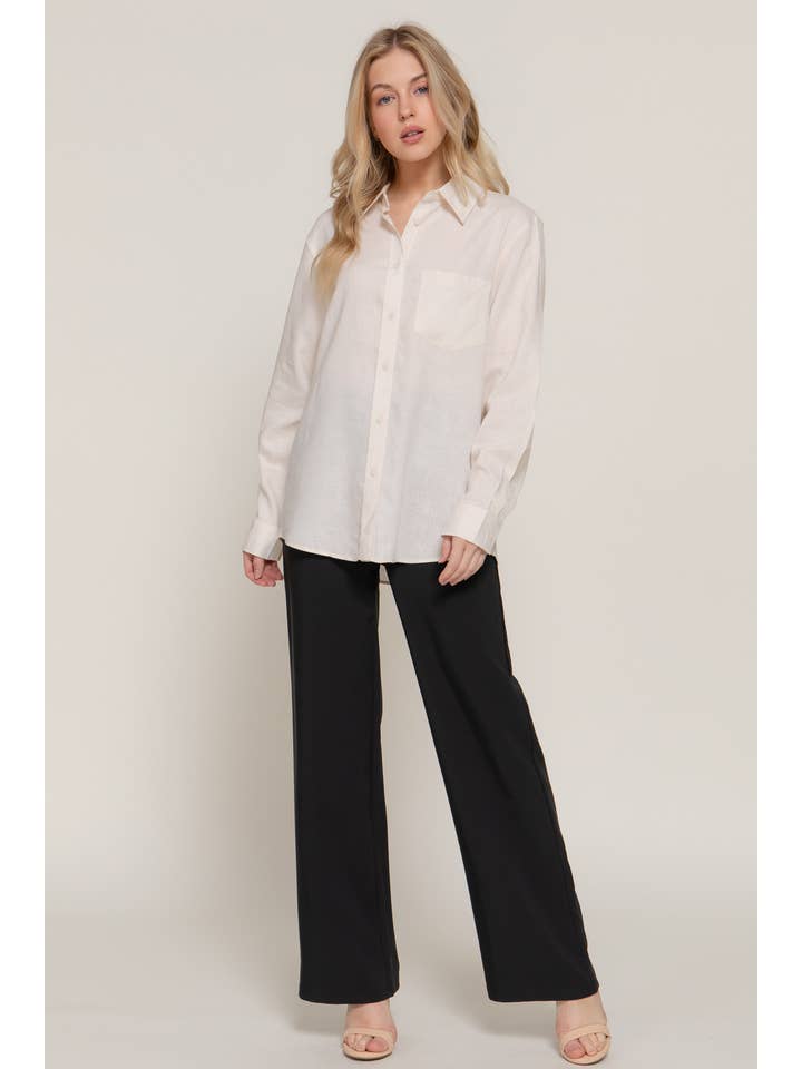 Active Basic | Active USA - Wholesale Button Down Shirt - Women's - Long Sleeve Linen Blend Shirt15