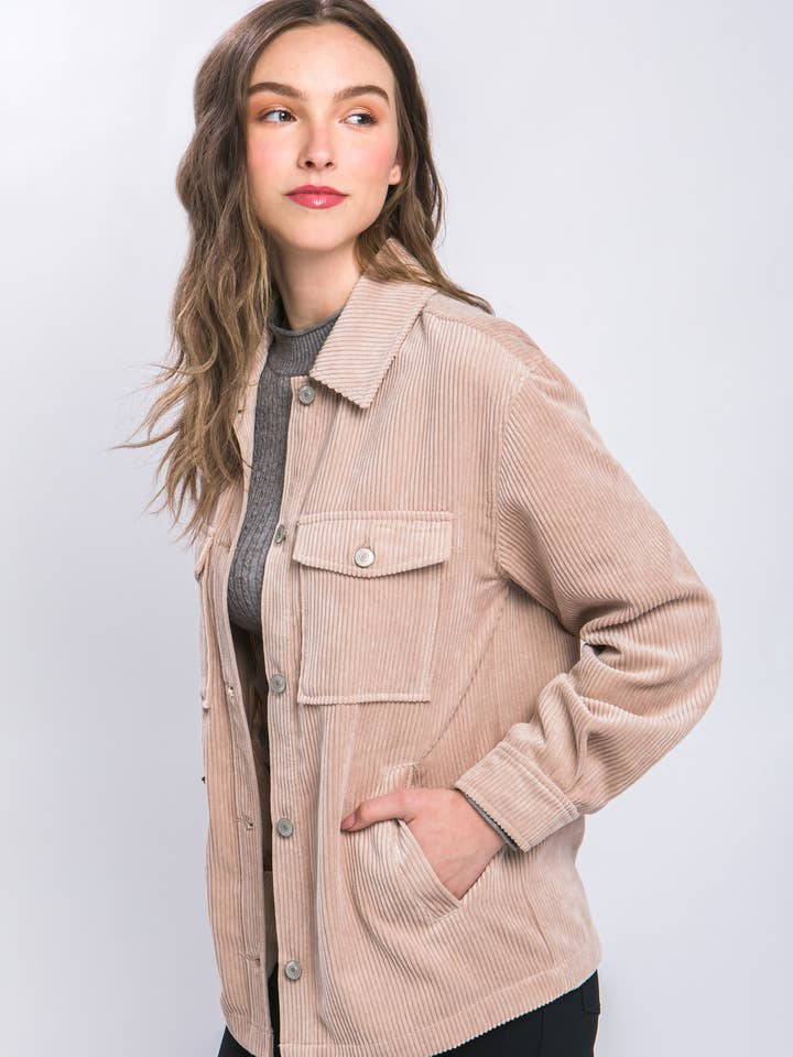 42POPS - Wholesale Jacket - Women's - " Corduroy Button Up Jacket With Sherpa Lining