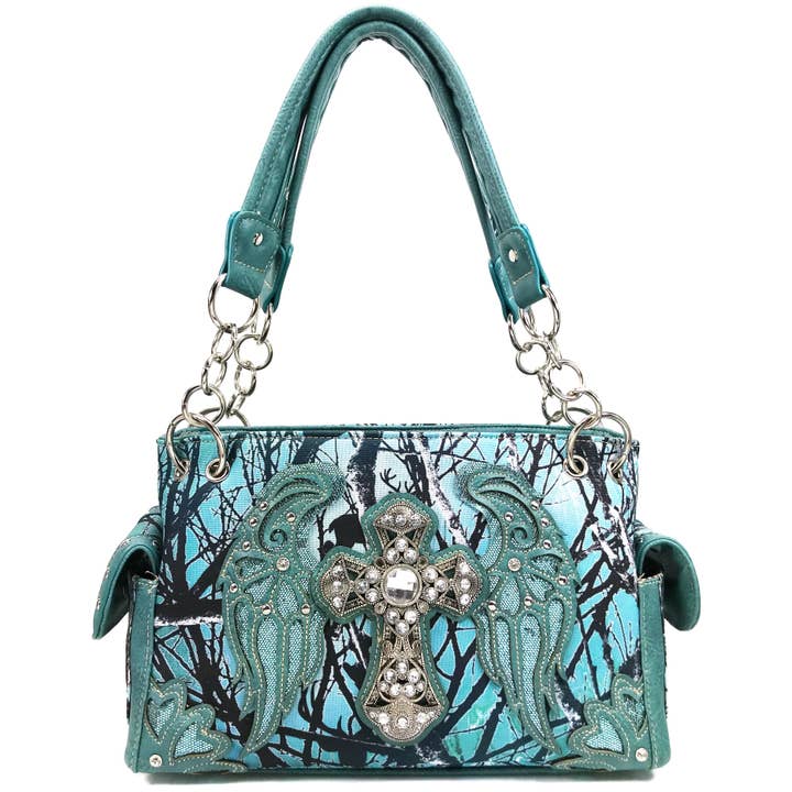 Lunar Deer - Wholesale Shoulder Bag - Women's - Cross Angel Wings Tree Camouflage Women's Handbag Purse