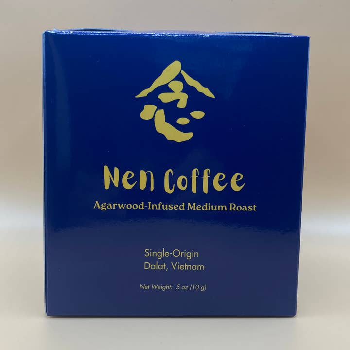 Box of 10 Agarwood Coffee Pour Over Pouches for wholesale by Nen Coffee