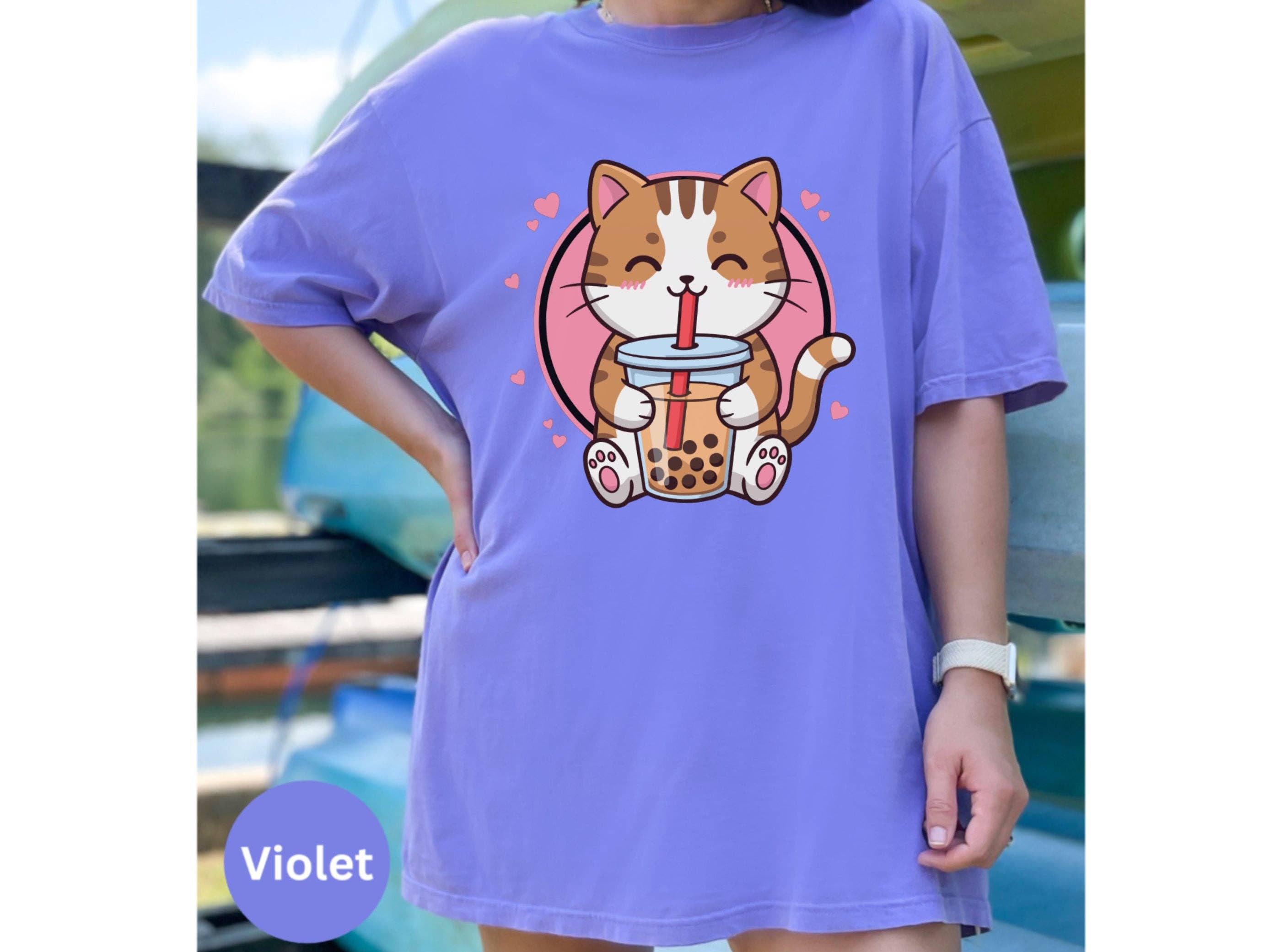 Graphic Galore - Wholesale Screen Printed T-Shirt - Women's - Anime Kawaii Cat Boba Tea Shirt, Cute Japanese Neko Tee For The Anime Fan, Boba Lover Shirt, Gift For The Japanophile, Adorable Kitten Shirt5