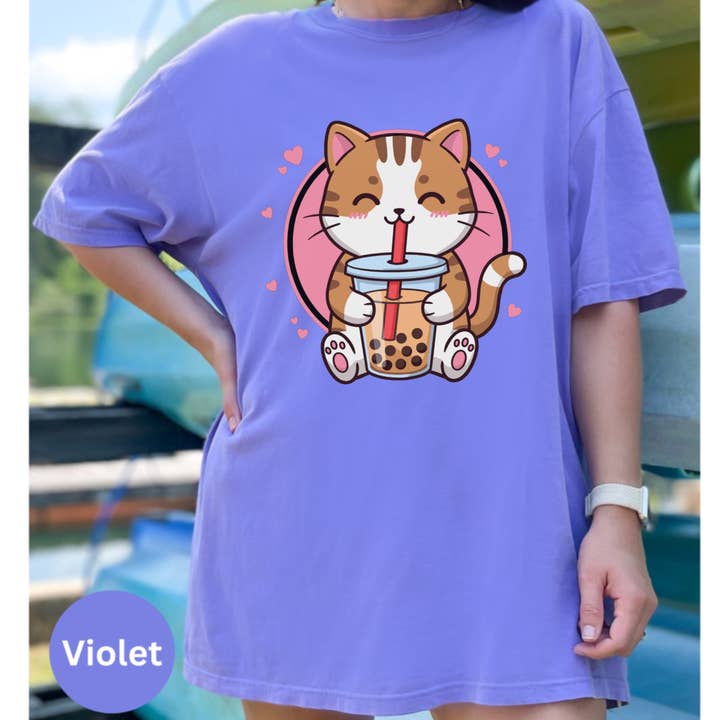 Graphic Galore - Wholesale Screen Printed T-Shirt - Women's - Anime Kawaii Cat Boba Tea Shirt, Cute Japanese Neko Tee For The Anime Fan, Boba Lover Shirt, Gift For The Japanophile, Adorable Kitten Shirt5