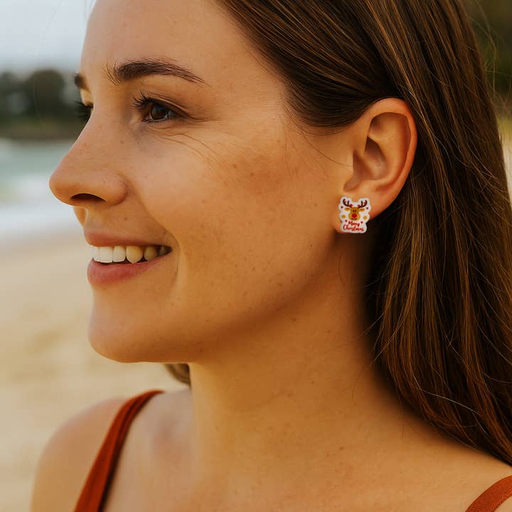 Sunbaked Lizard Jewellery & Gifts - Wholesale Stud/post earrings - Merry Christmas Reindeer Stud Earrings | Christmas Earrings1