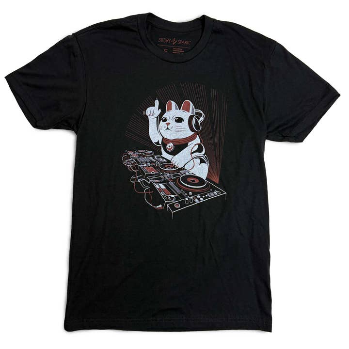 LUCKY MIX - T-shirt graphique DJ Lucky Cat pour la vente par STORY SPARK