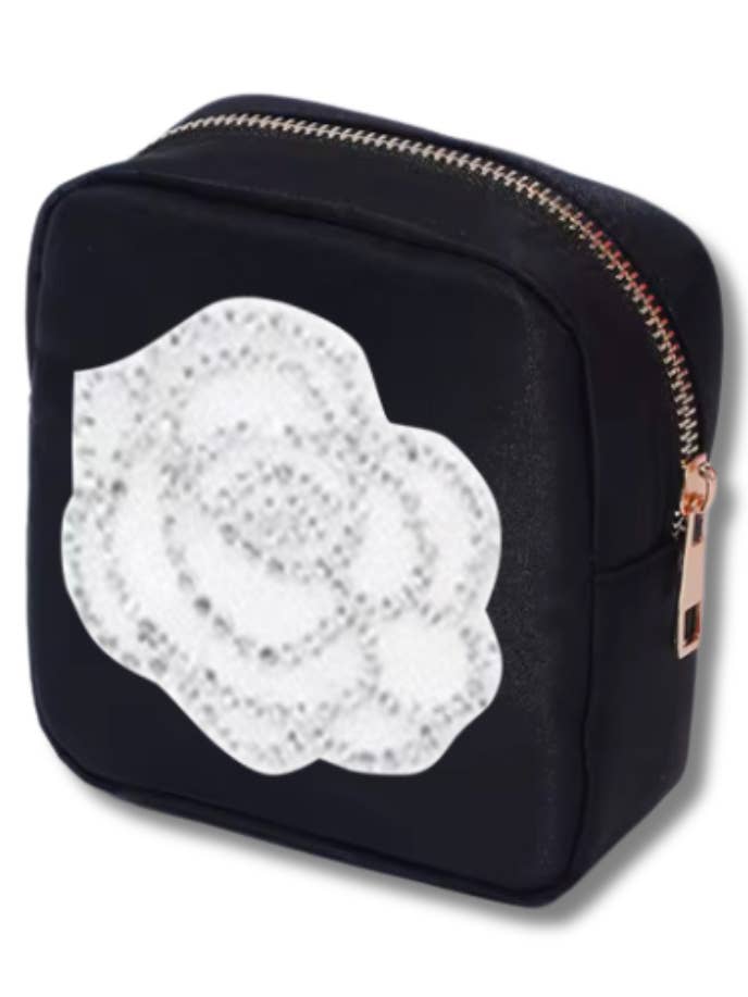 HVID RHINESTONE BLOMST NYLONTASKE for engroshandel hos Maddyloo