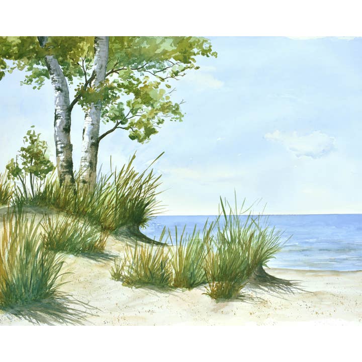 Bouleaux à la plage pour la vente par Drew Deming Watercolors