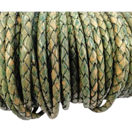 Oslo Rund Flätad Läderrem - 5mm - Vintagegrön för wholesale av Sun Enterprises B.V.