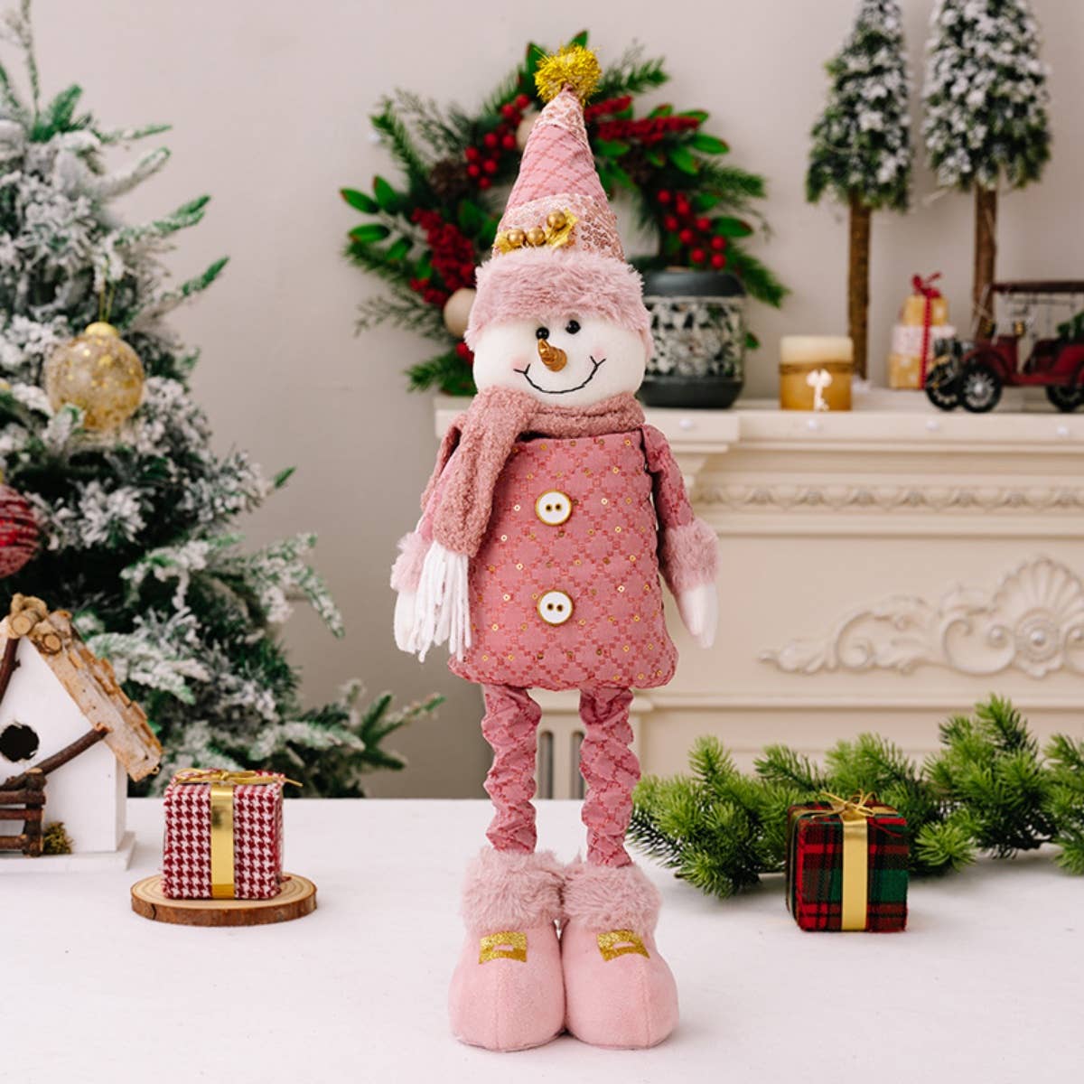 NINEXIS - Wholesale Christmas Decoration - CWMM2995_PINK SANTA DOLL RETRACTABLE ELK DECORATION1