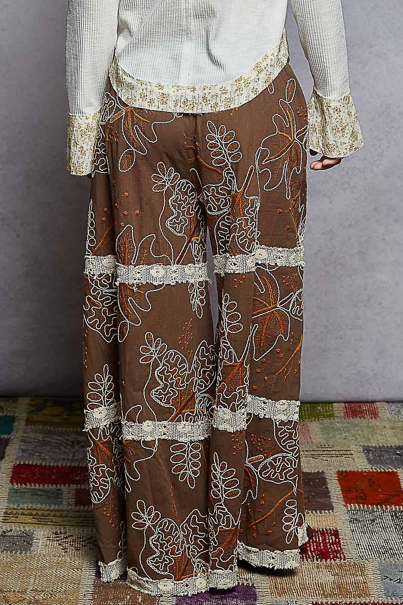 Pol Clothing - Wholesale Pants - Women's - Crochet lace patch embroidered woven floral pattern pants2