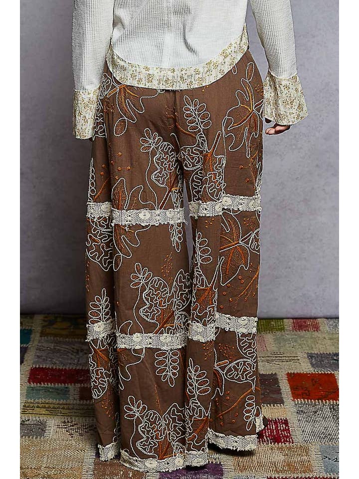 Pol Clothing - Wholesale Pants - Women's - Crochet lace patch embroidered woven floral pattern pants2