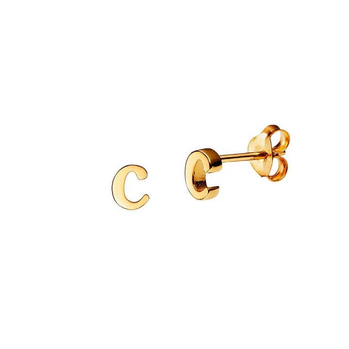 Gold Plated Stud Earring Letter c for wholesale by Juulry