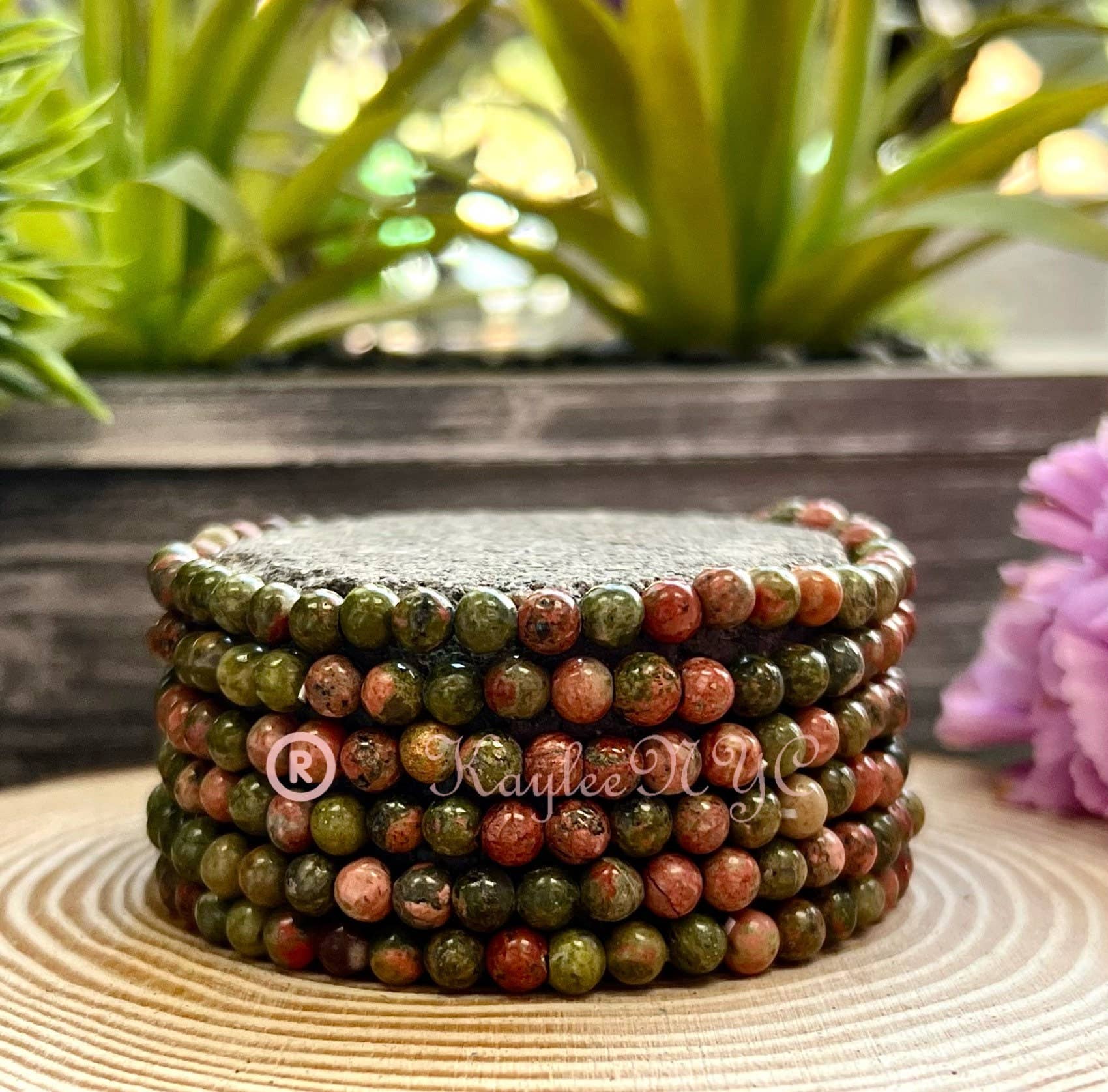 KayleeNYC – wholesale Pärlarmband – Naturlig Unakit 4mm 7,5” Kristallhealing Stretcharmband1