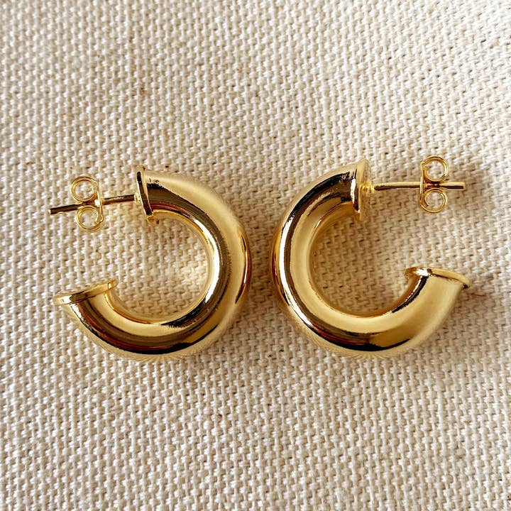 GoldFi - Wholesale Hoop Earrings - 18k Gold Filled Chubby Half-Hoop Earrings0