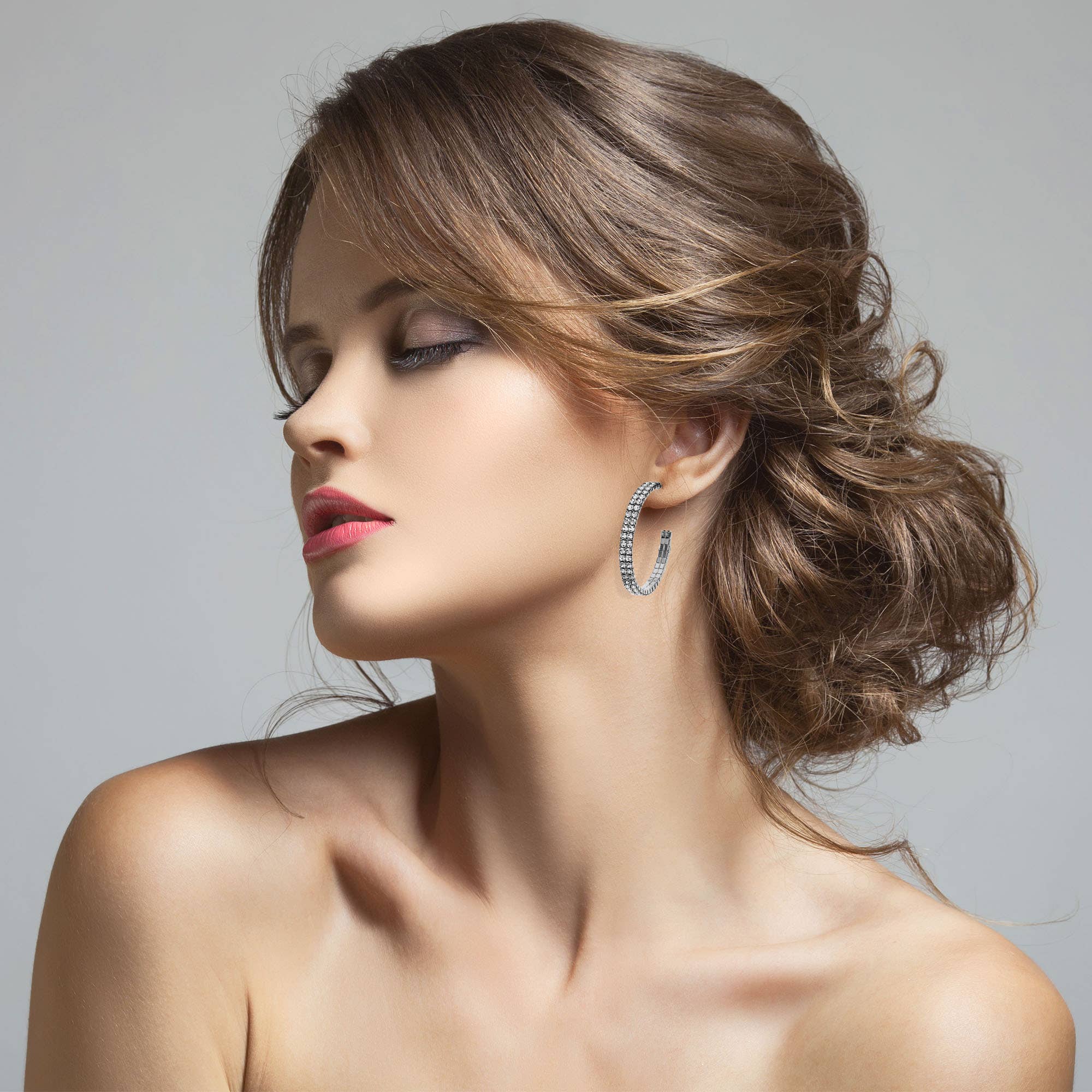 Luxe on Main LLC – Großhandel Hoops – Hoops, rhodiniert, 35 mm, 2-reihig, mit weißen Schreien10