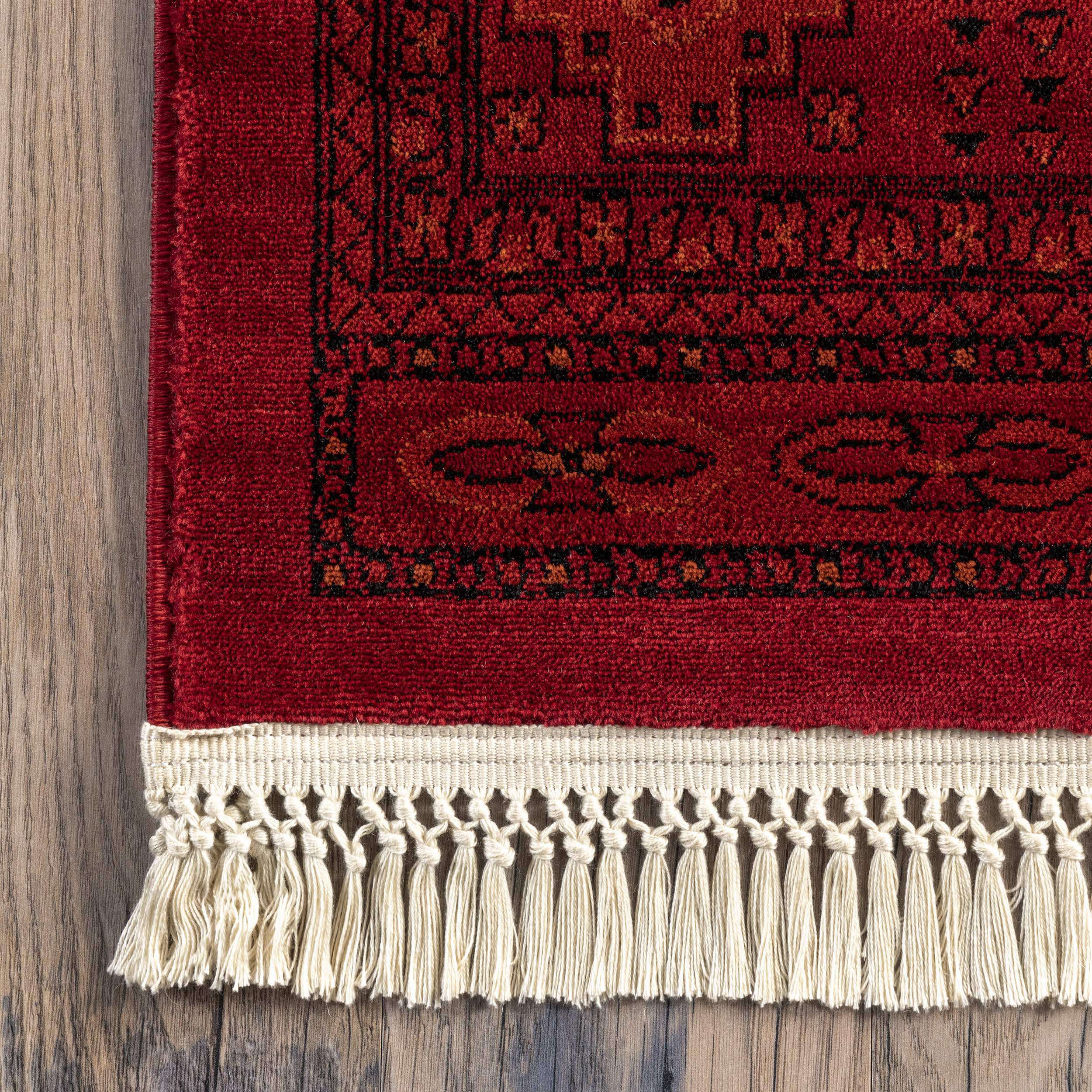Red Diandra Traditional Persian Motif Fringe Area Rug for wholesale on Faire3