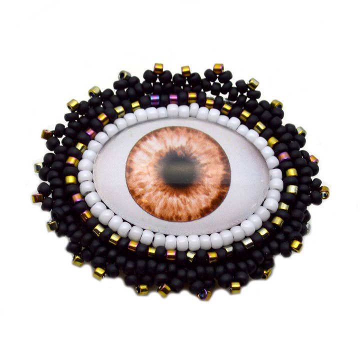 Broche de mal de ojo marrón único con cuentas para venta al por mayor de Megan Petersen Jewelry