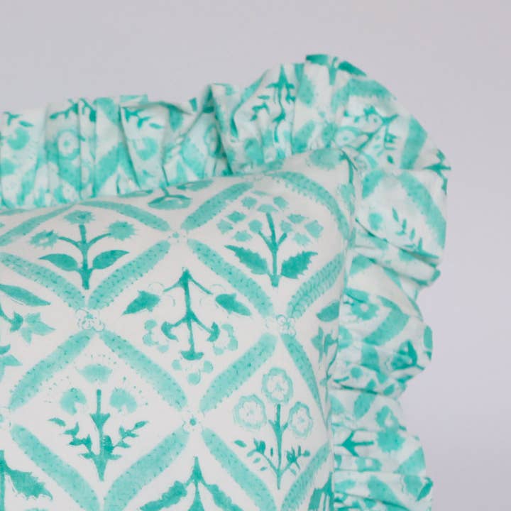 Green Trellis Cushion Cover for wholesale by Polly Fenwick