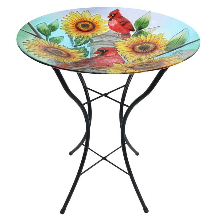 Briarwood Lane - Wholesale Bird Bath - Cardinals and Sunflowers Glass Birdbath