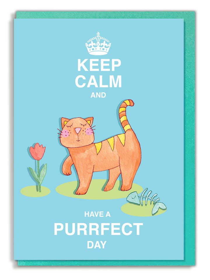 Håll dig lugn och ha ett Purrfect Day gratulationskort för wholesale av HOOLI MOOLI